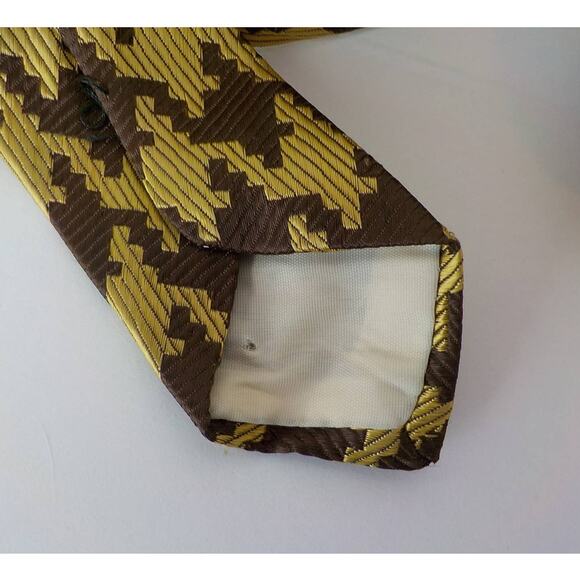 La Bella Collection Classic Brown Gold Neck Tie Houndstooth Pattern Vintage - Picture 6 of 9